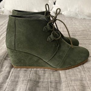 Toms green wedge booties.